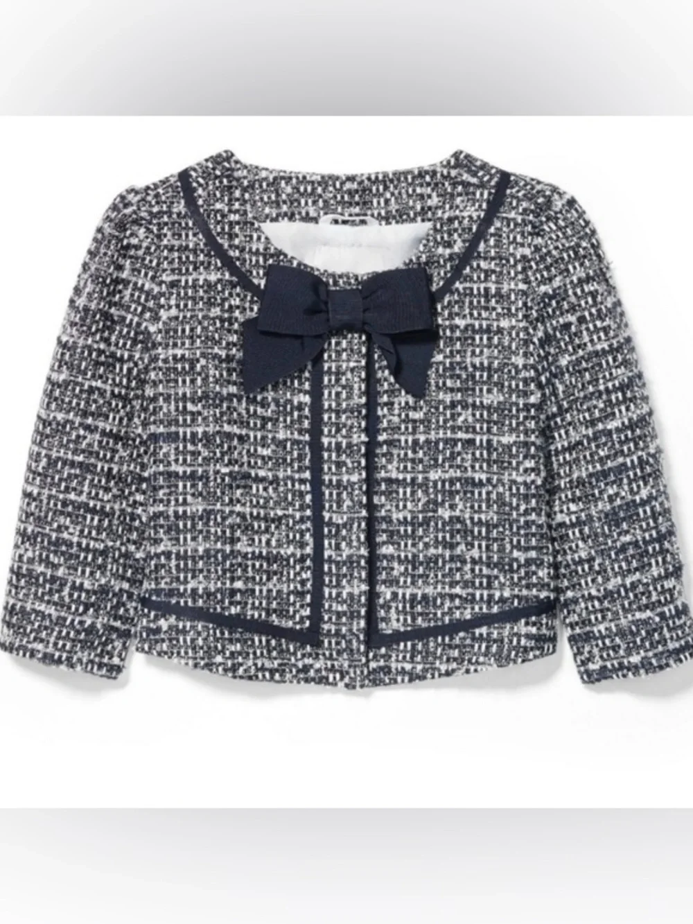 Janie and Jack Navy & White Tweed Bow Blazer